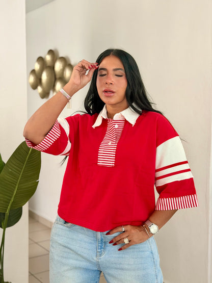 Colecciòn Exclusiva Ediciòn Limitada Extra Mega Premium Red Oversized Top con lìneas (SOLD OUT GRACIAS