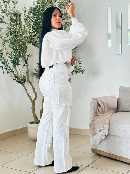 De Lujo Denim Detalles Glitters Bien Expandible Jeans (Cubridor totalmente)