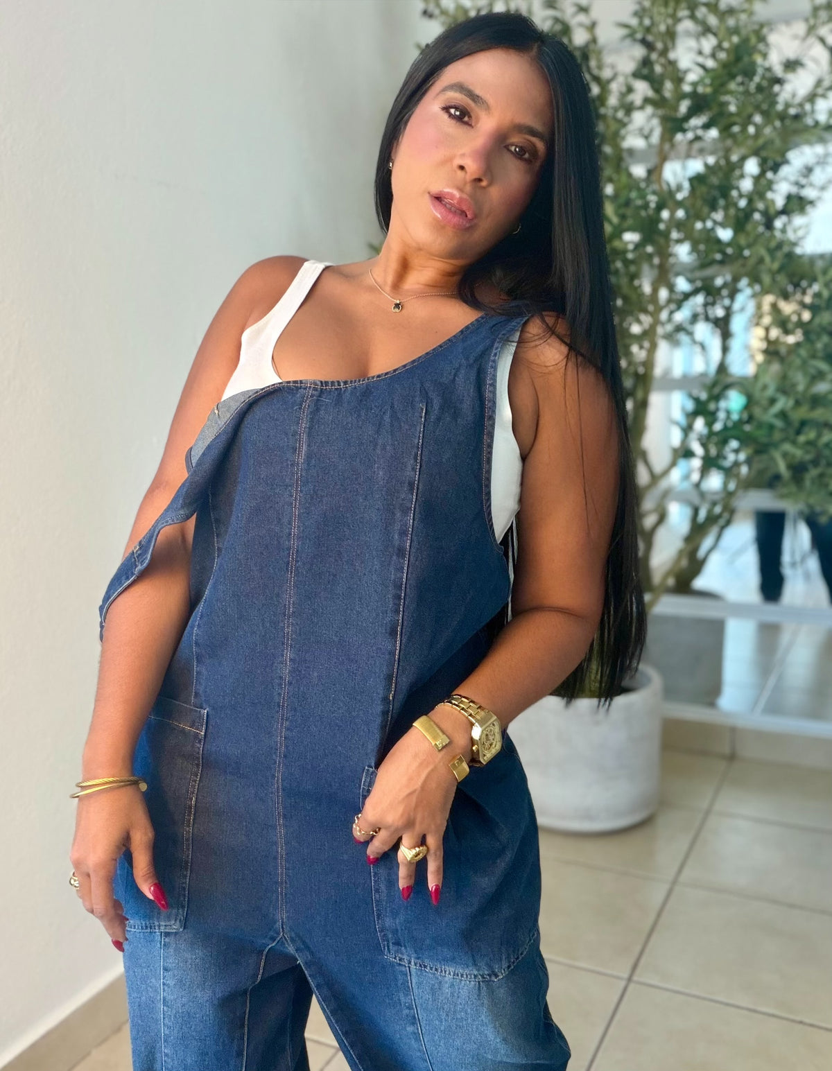 Baggy Dark Denim (azul oscuro) con bolsillos Overall Ajustable Mega Premium Barrel