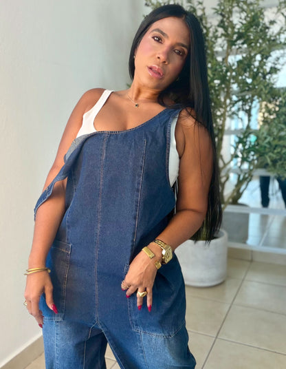 Baggy Dark Denim (azul oscuro) con bolsillos Overall Ajustable Mega Premium Barrel
