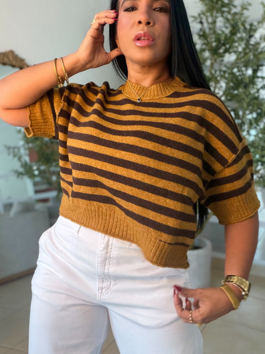 “Eva” Choco Brown and Mustard Oversized Top (top de lìneas)