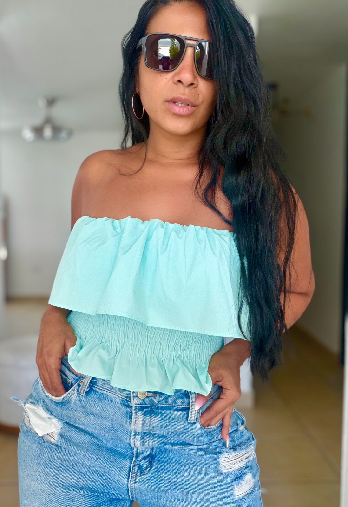 Aqua Blue Summer Spandex Tube Top