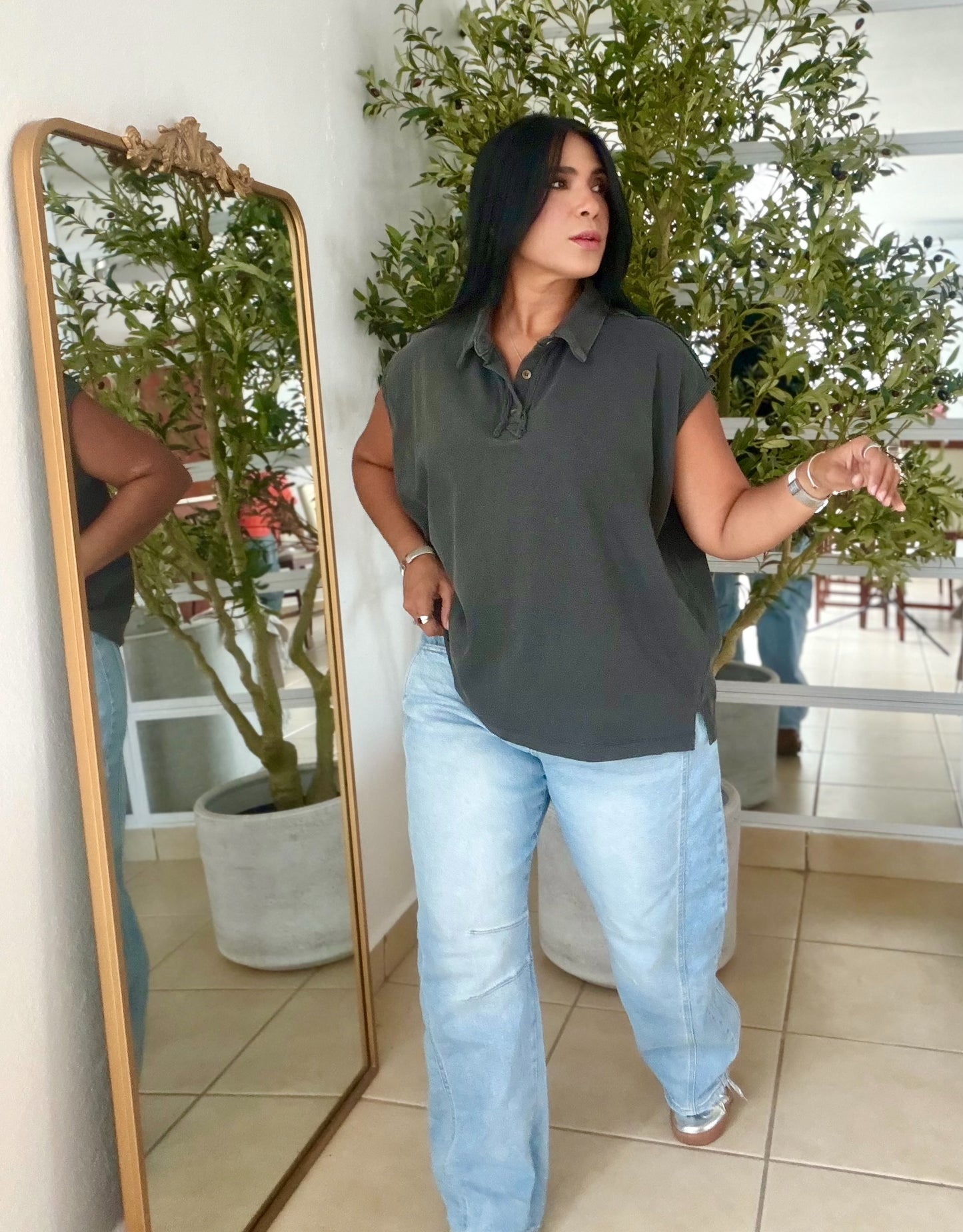 Charcoal Gray (gris) Luxe Urban 100% cotton Long Top (SOLD OUT)