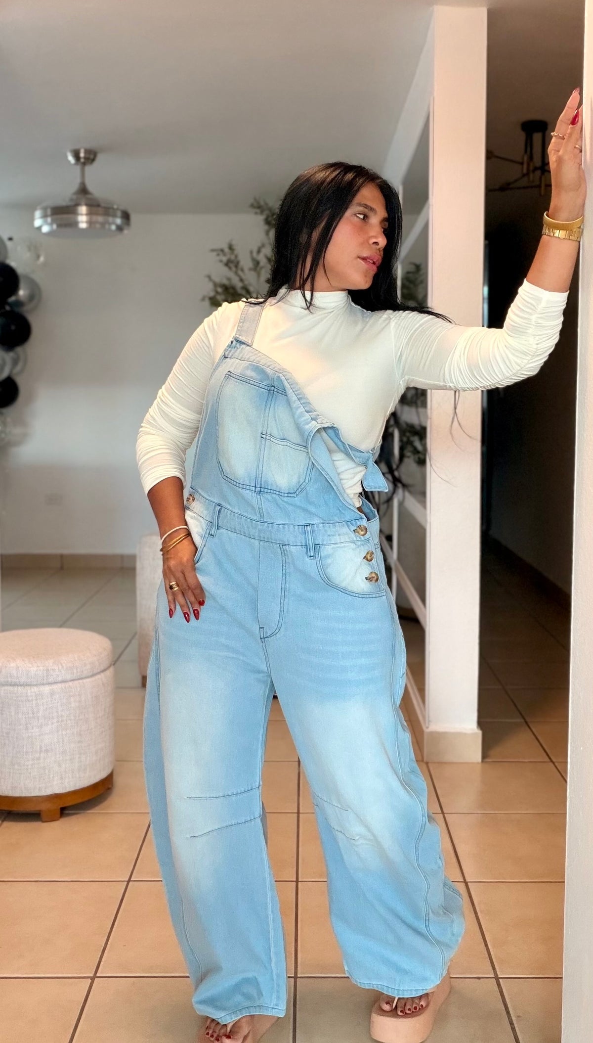 Baggy Barrel Spandex Overall Mega Premium.  Denim light Blue.