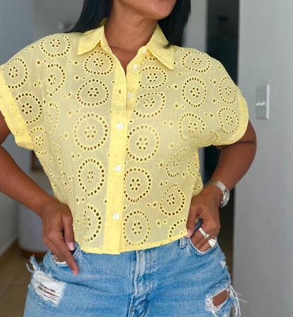 Luxe Butter Yellow Eyelet Premium Top( SOLDOUT)