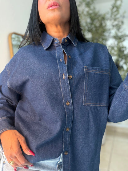 Denim Dark Blue Luxury Oversized Blouse