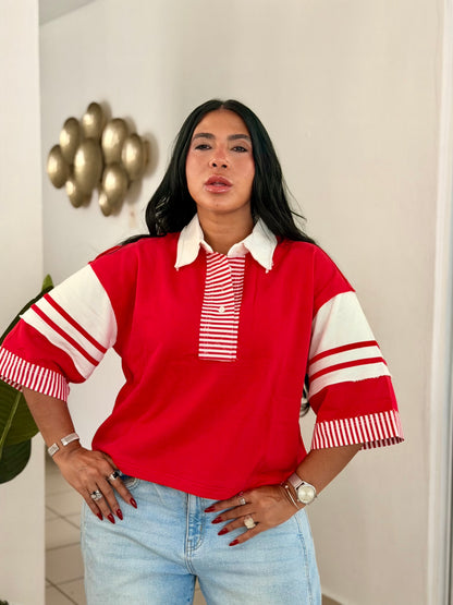 Colecciòn Exclusiva Ediciòn Limitada Extra Mega Premium Red Oversized Top con lìneas (SOLD OUT GRACIAS