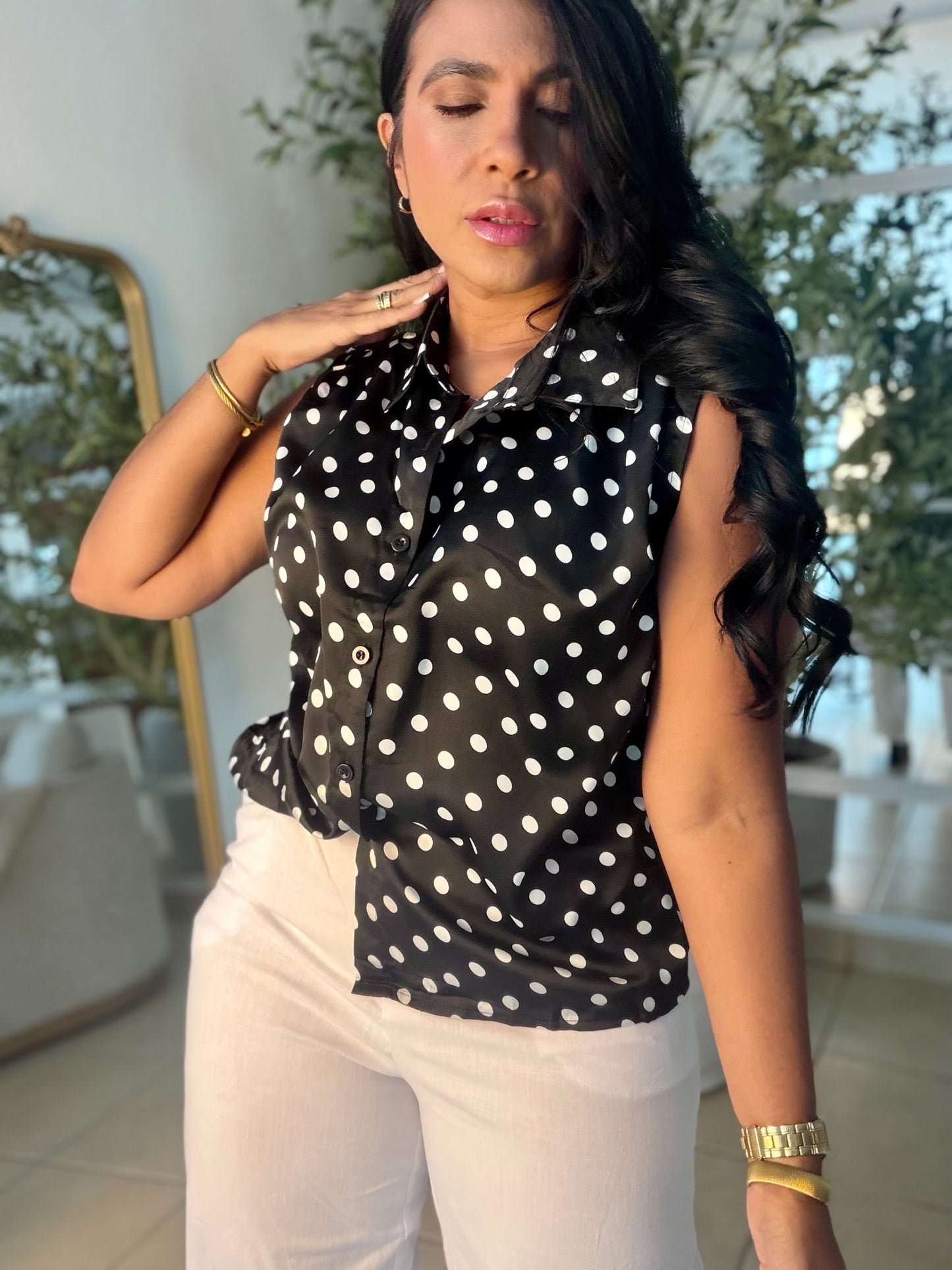 Camisa en Seda Polka Dots Black and White