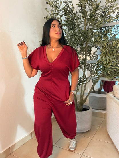 Baggy Red Wine Spandex Luxe Jumpsuit (tiene bolsillos) el más belloooCOLOR RED WINE (SOLD OUT GRACIAS