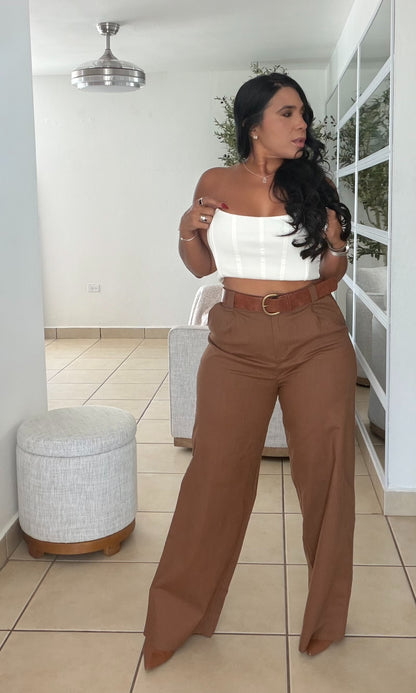 El mas bello del mundo!! Brown Spandex Linen Pants (incluye correa)SOLD