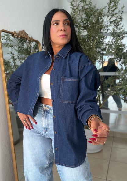Denim Dark Blue Luxury Oversized Blouse