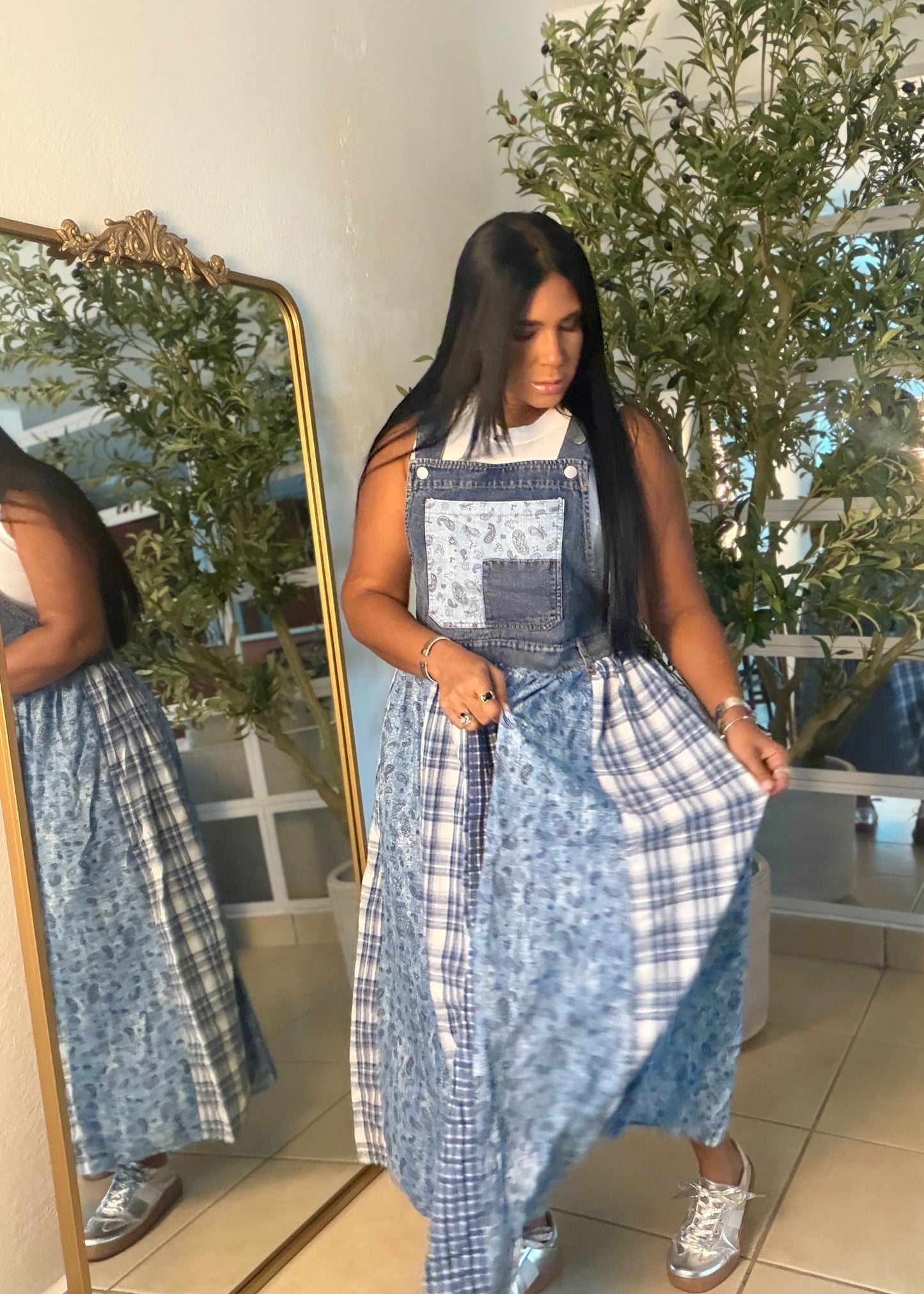 Denim Patches Oversized Dress (tiene bolsillos y ajustable a gusto en mangos)