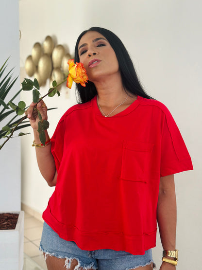 Red Oversized Spandex Top