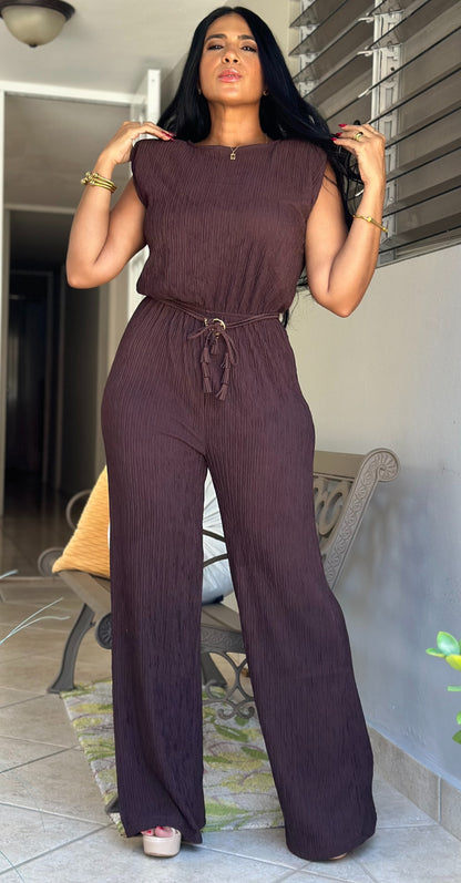 Berlín Choco Pleated Spandex JUMPSUIT (incluye cinturón removible)