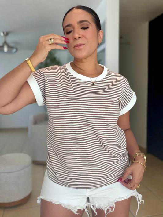 Dari Oversized Mocha Brown and White Striped Top (SOLD)