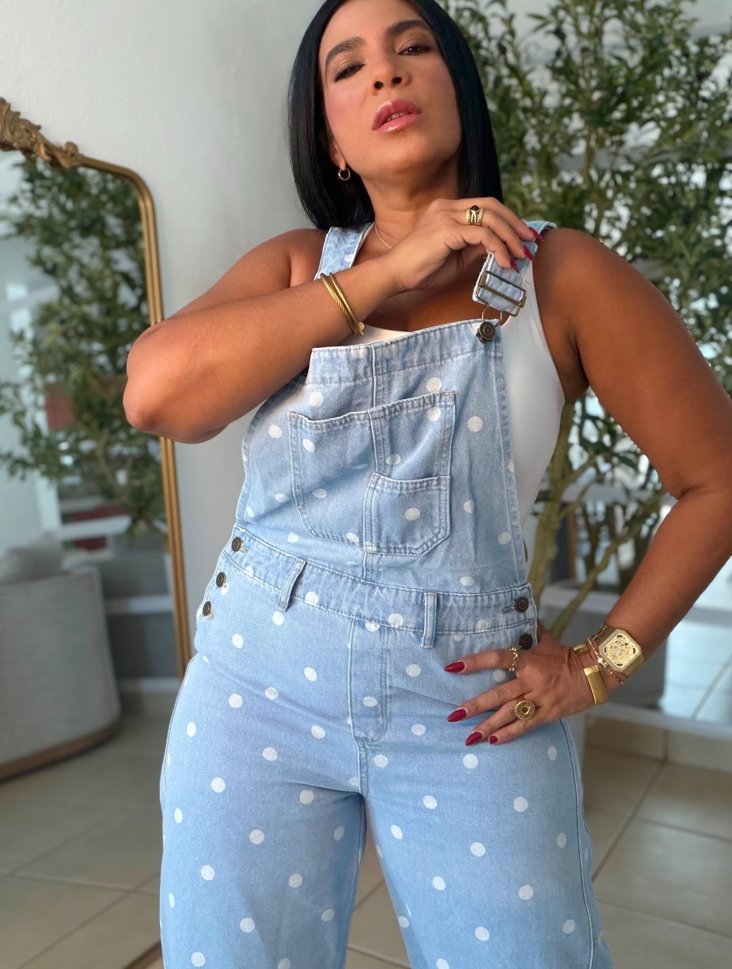 “Ava” Denim Barrel Spandex Polka Dots Light Blue Overall (demaaiadoooo bello)