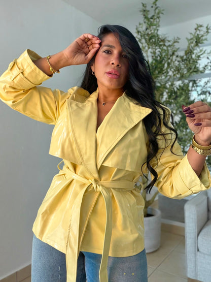 Butter Yellow Luxe Faux Leather Oversized Blazer/Jacket (suave y liso por dentro)