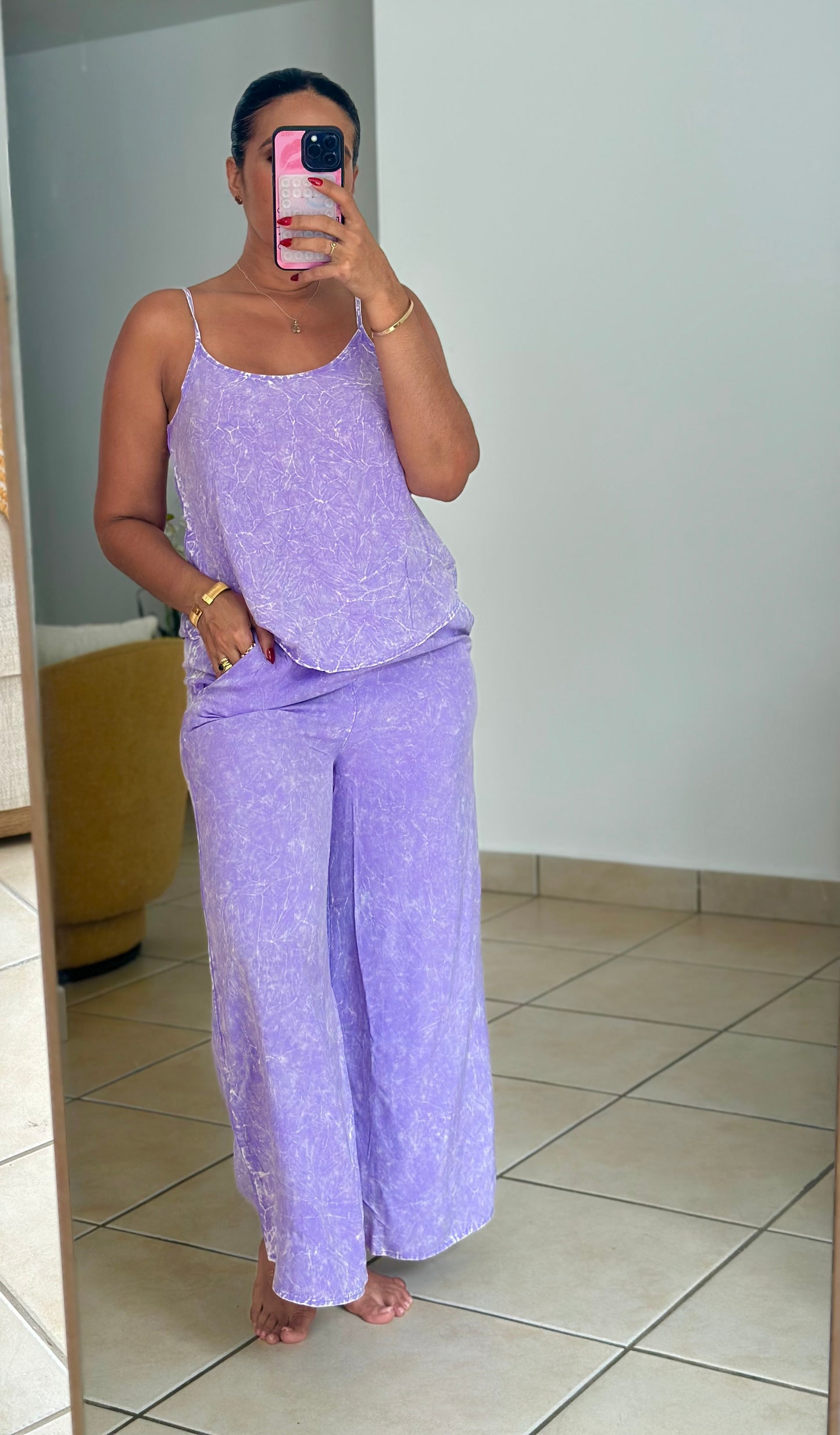 Lavander Summer Relax Pants Set With Pockets (Spandex)