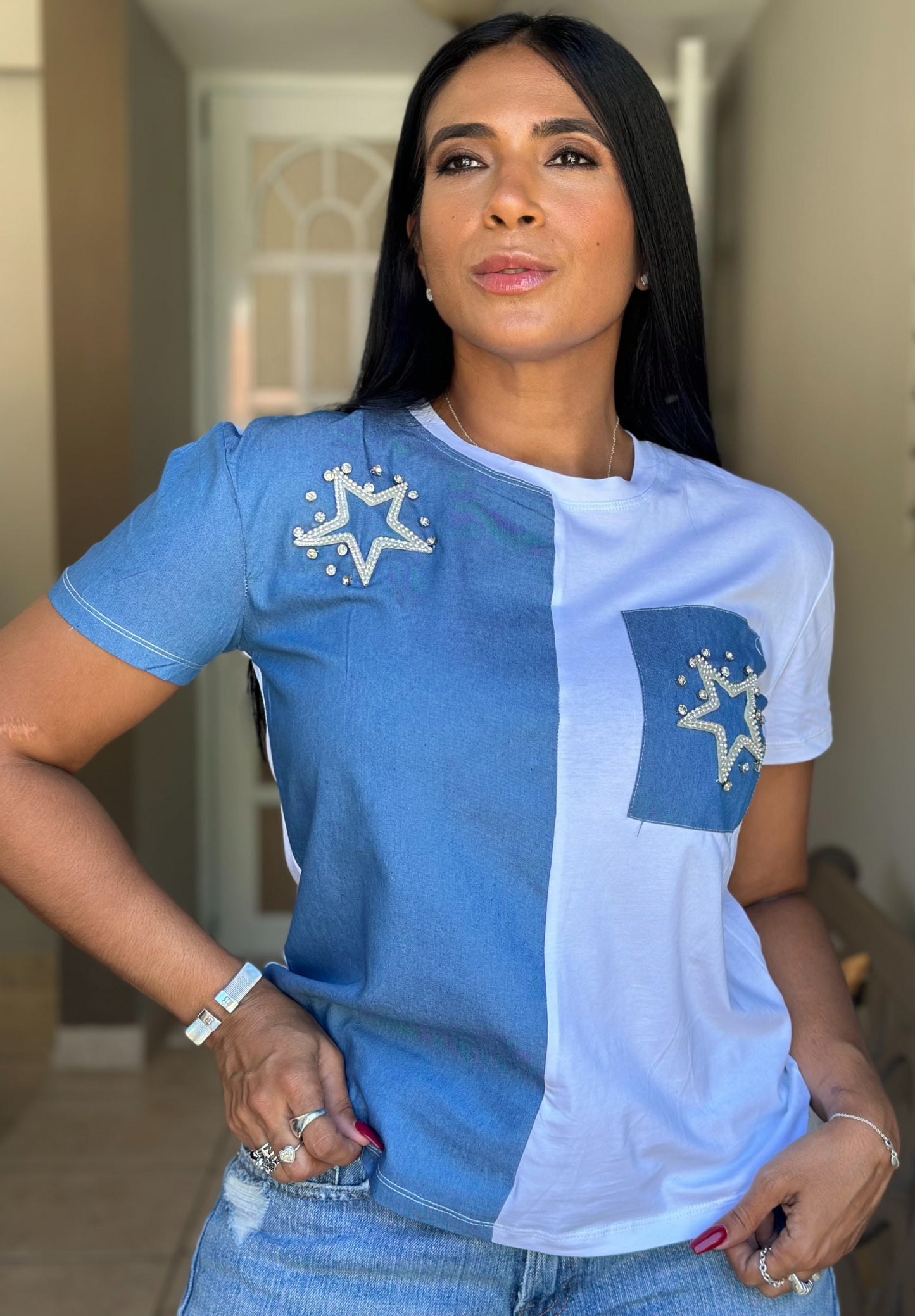 Débora DENIM and Cotton Stars Shirt Top