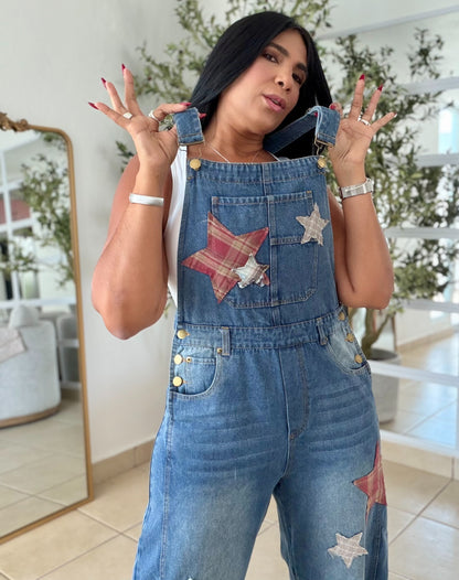 Baggy Barrell Denim Blue Oversized Overall Spandex y detalles de estrellas fijos (SOLD OUT)