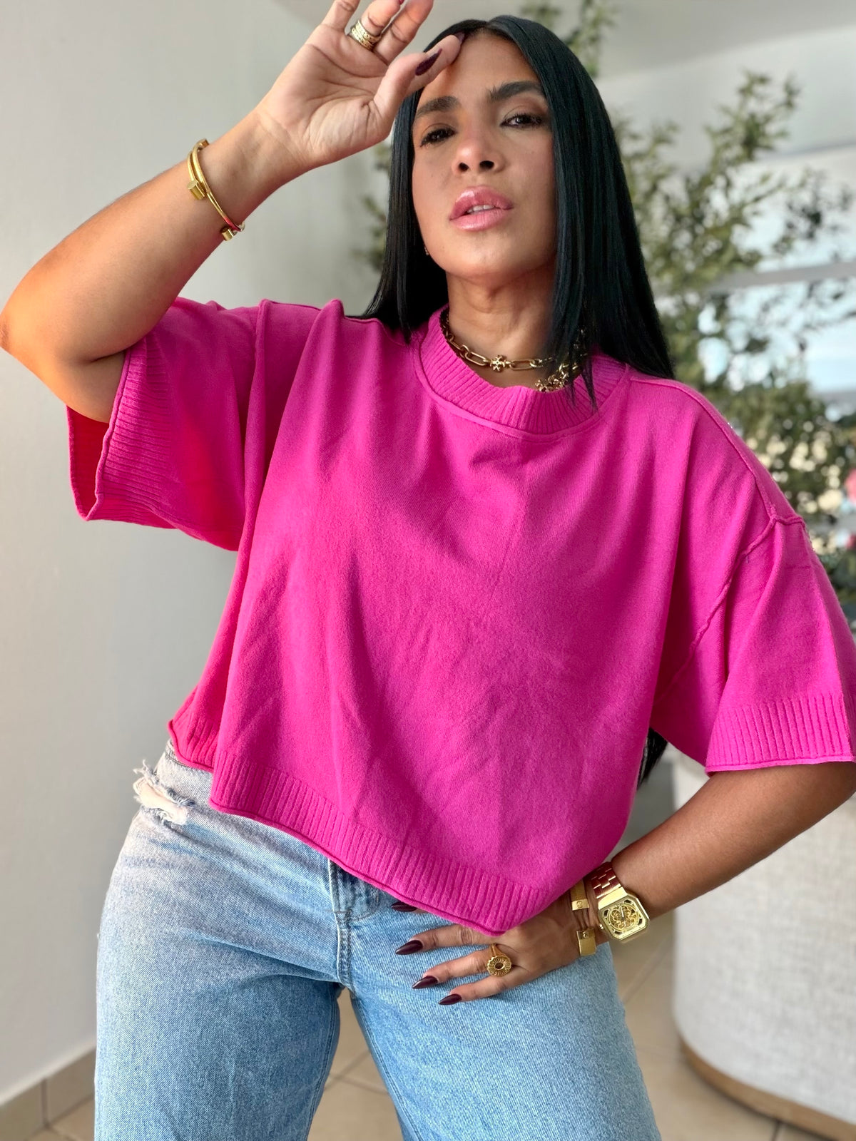 Eah! Eah! Neon Hot Pink Luxe Premium Oversized Top (neon rosa)