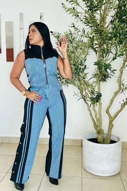 Lela Black and Denim Spandex Travel Set (tiene bolsillos y totalmente expandible) único color