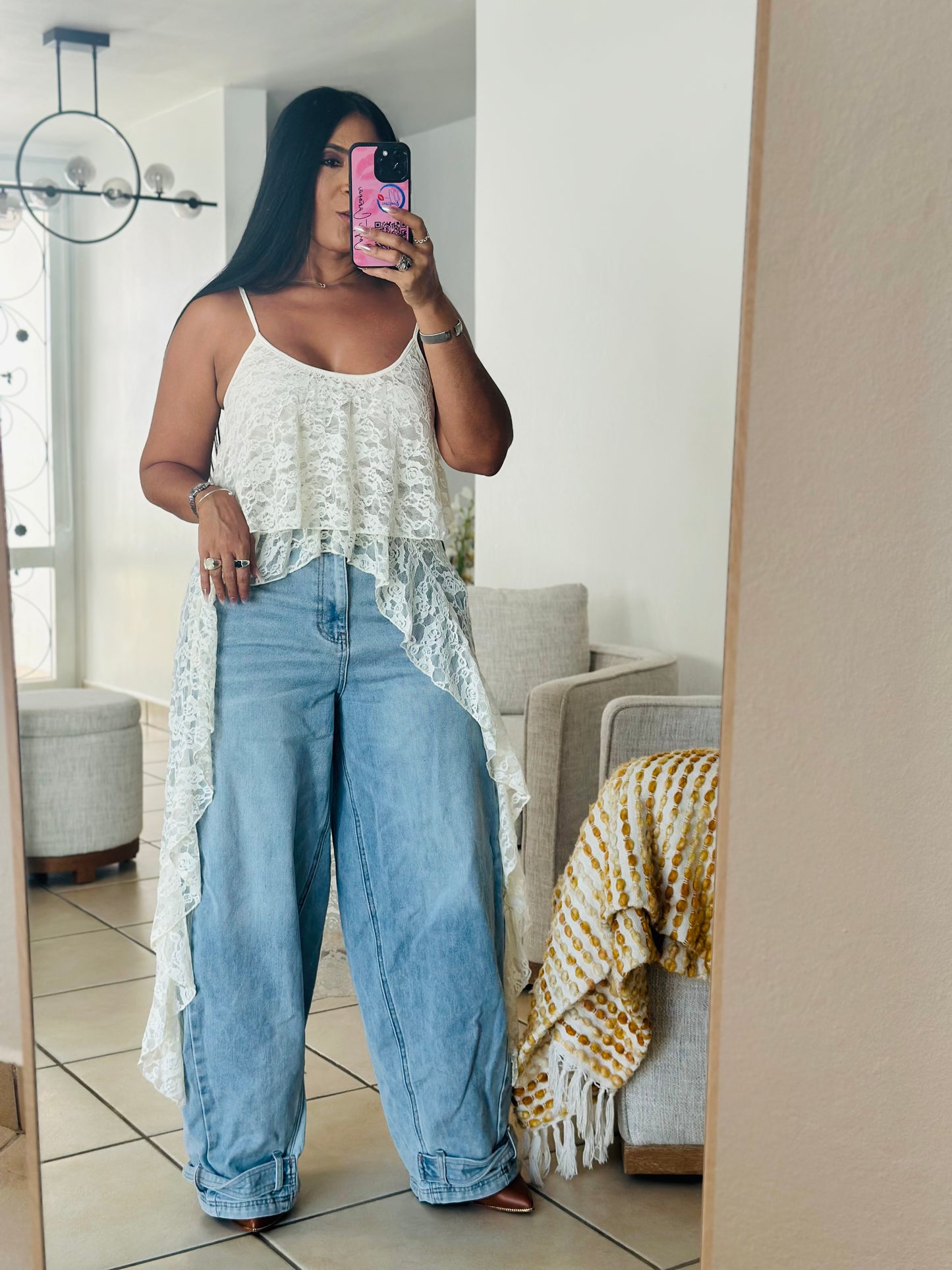 Hi-Low Lace Spandex Long Top