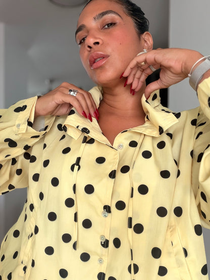 Bomber Top/Jacket Liviano Premium Butter Yellow Polka Dots (tiene bolsillos)