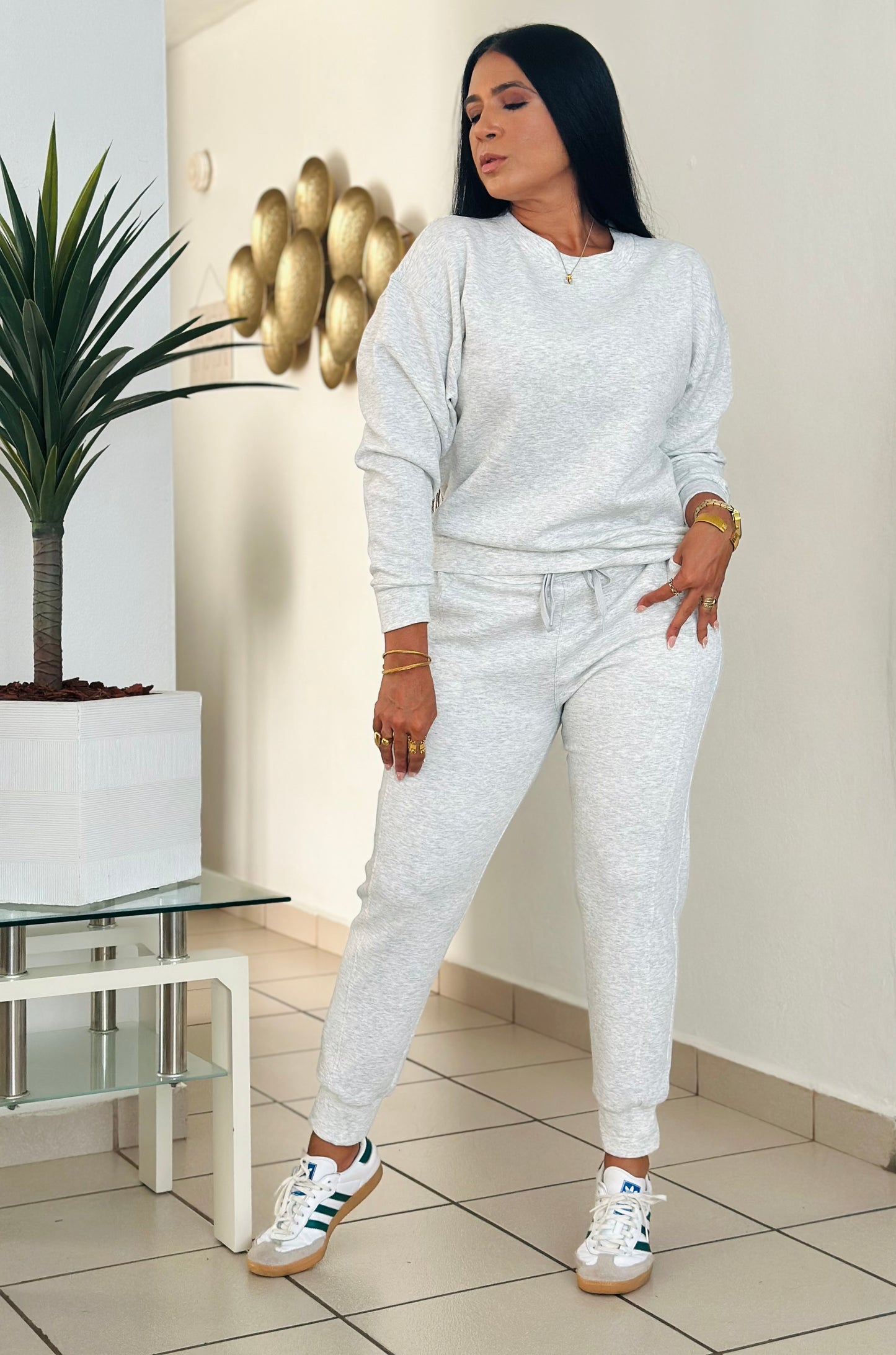 Portos Light Gray Spandex Jogger Pants Set (cubridor y tiene bolsillos)