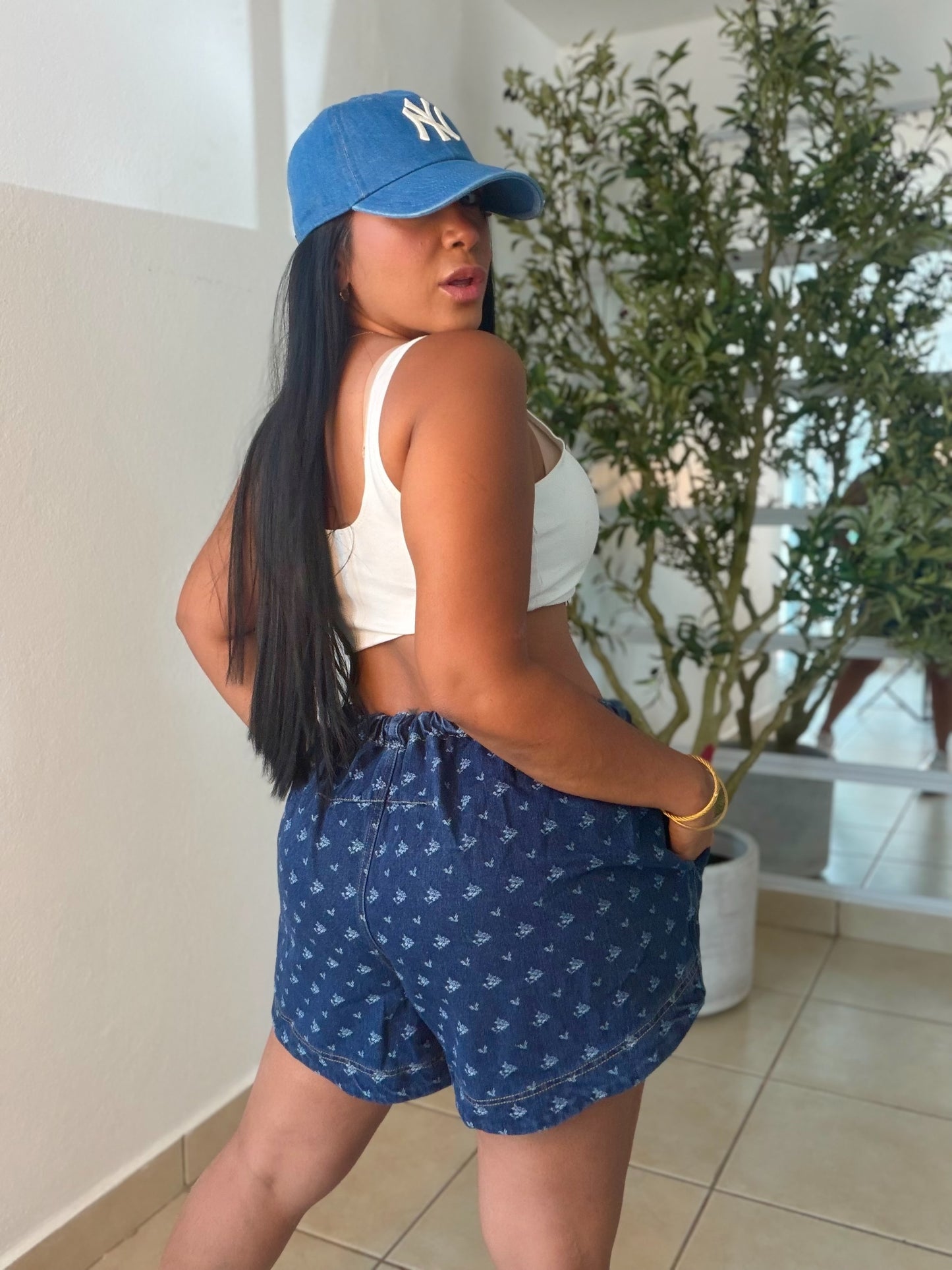 Mìrame Dark Denim Blue Luxe Baggy Spandex!! Shorts mahòn (tiene bolsillos)