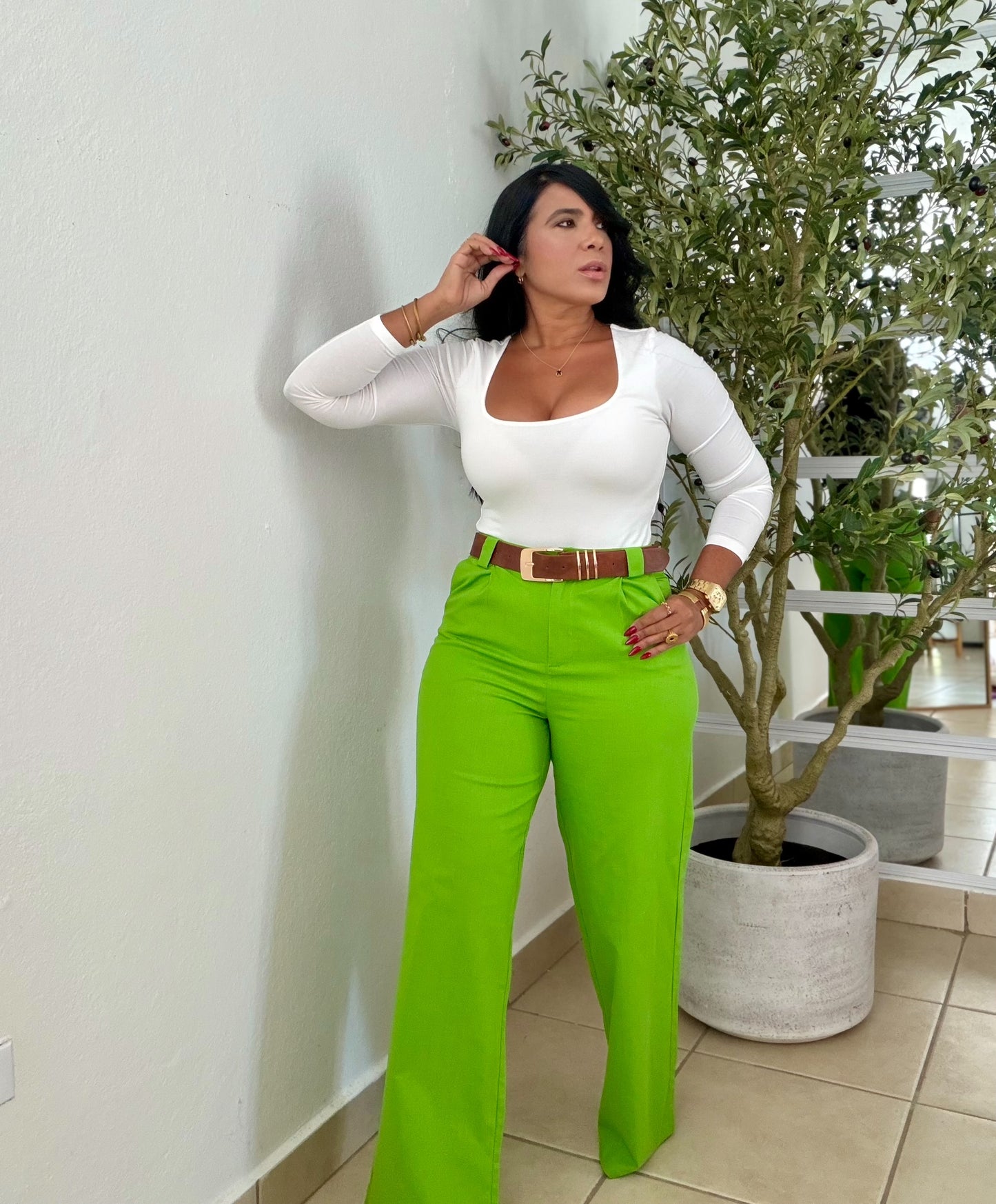 Apple Green Linen Pants Spandex (incluye cinturón. Omg!
