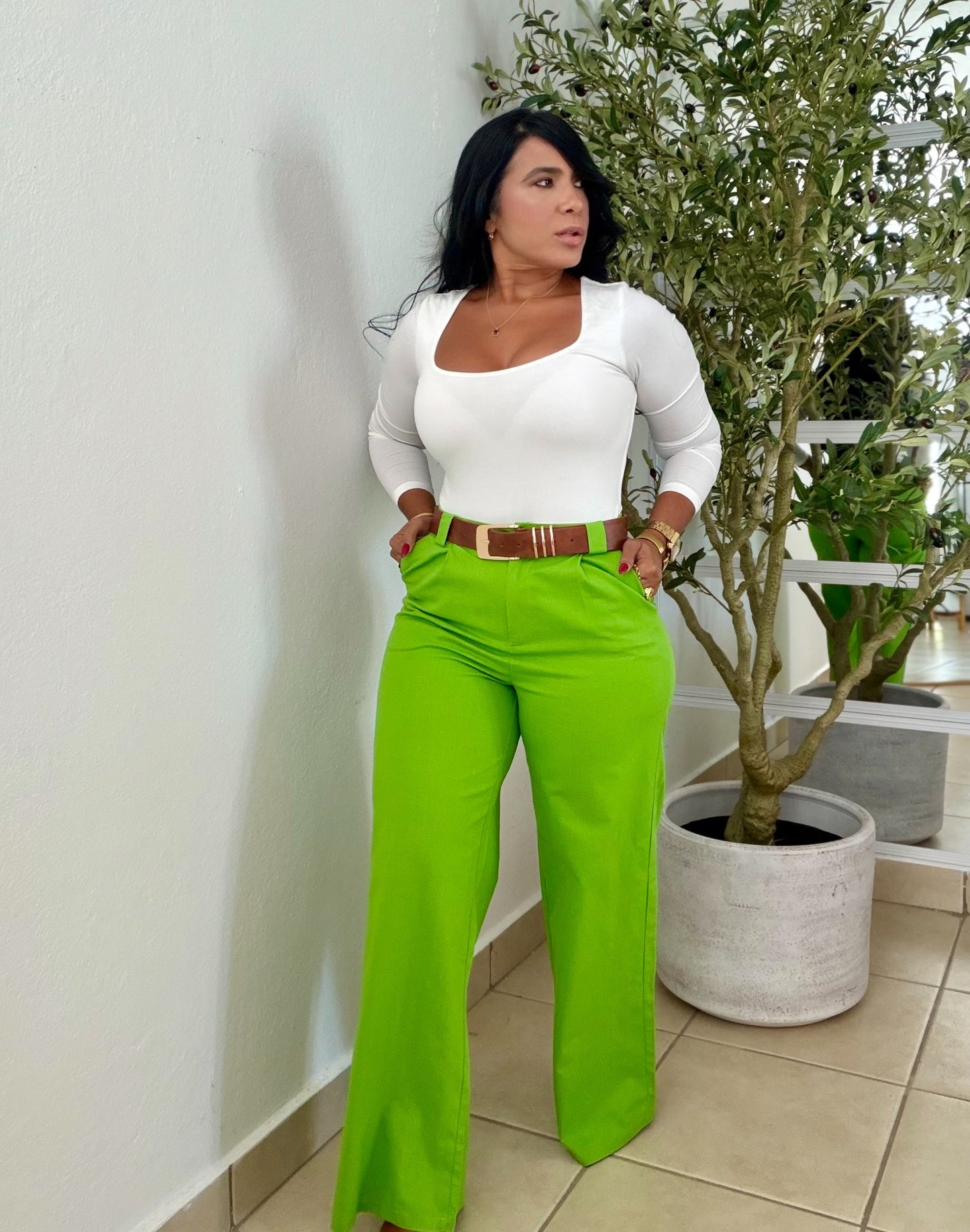 Apple Green Linen Pants Spandex (incluye cinturón. Omg!