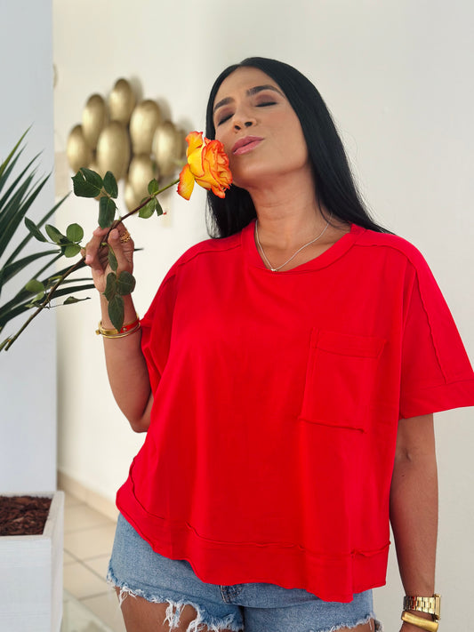 Red Oversized Spandex Top
