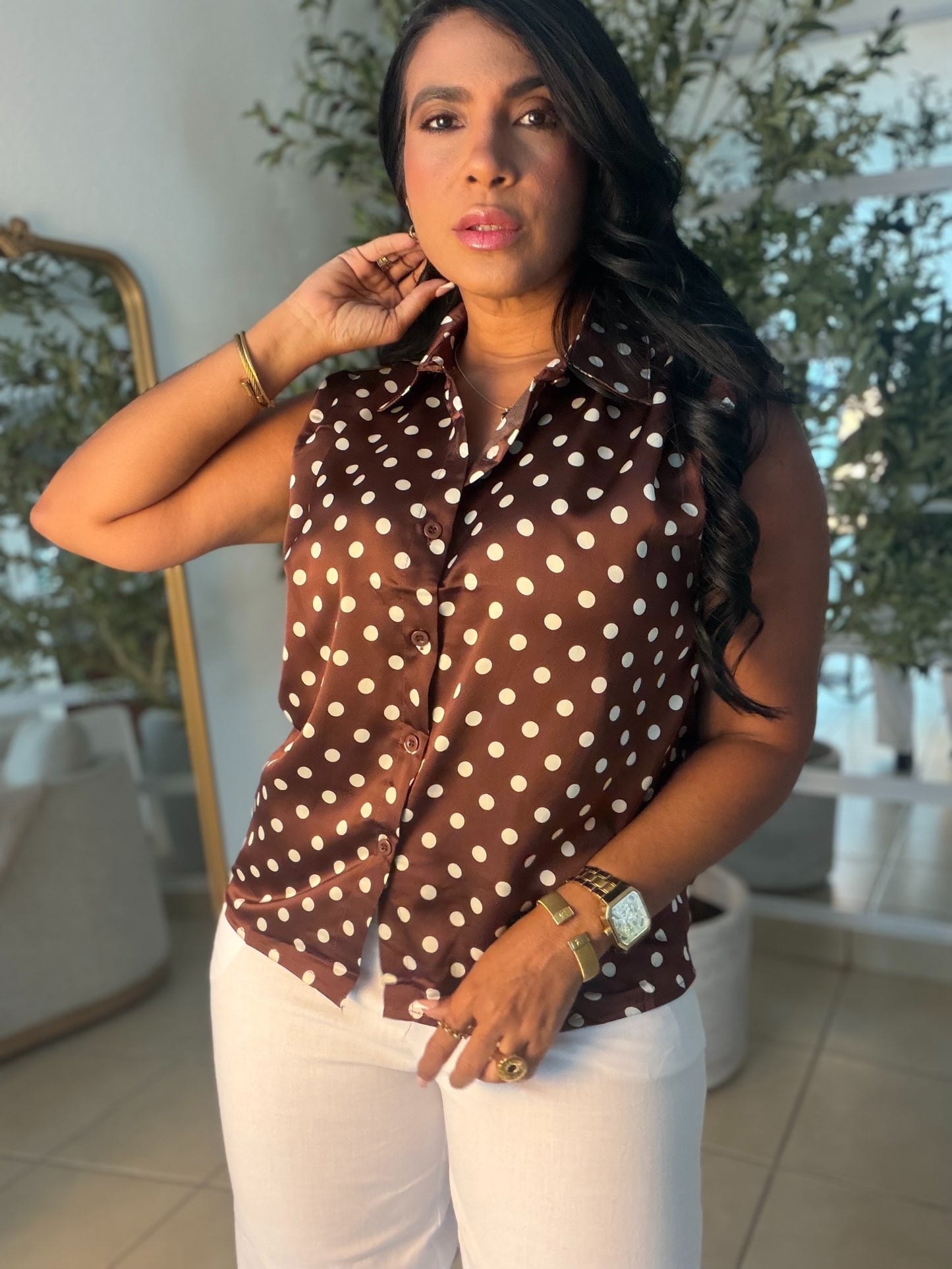 Camisa en Seda Polka Dots Choco Brown (SOLD OUT GRACIAS)