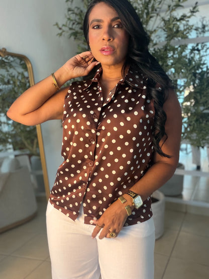 Camisa en Seda Polka Dots Choco Brown (SOLD OUT GRACIAS)