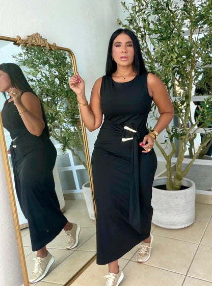 “Patria” Blacky Black Doble Forro Spandex Total Midi Dress y Calidad extra Premium (color negro)