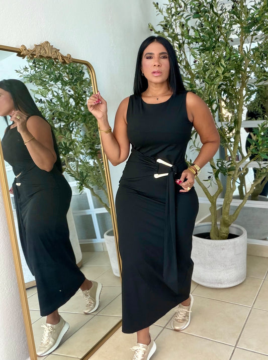 “Patria” Blacky Black Doble Forro Spandex Total Midi Dress y Calidad extra Premium (color negro)