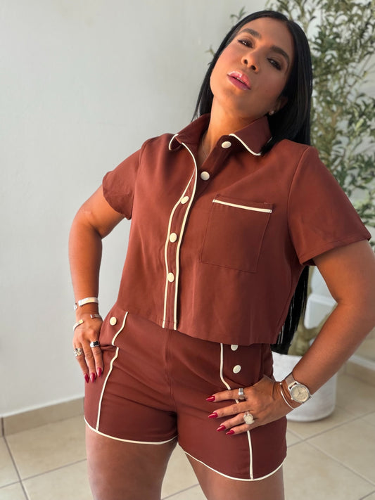 Canarias Brown Spandex Top amd Pants Set (tiene bolsillos y puesto medium) SOLD OUT GRACIAS