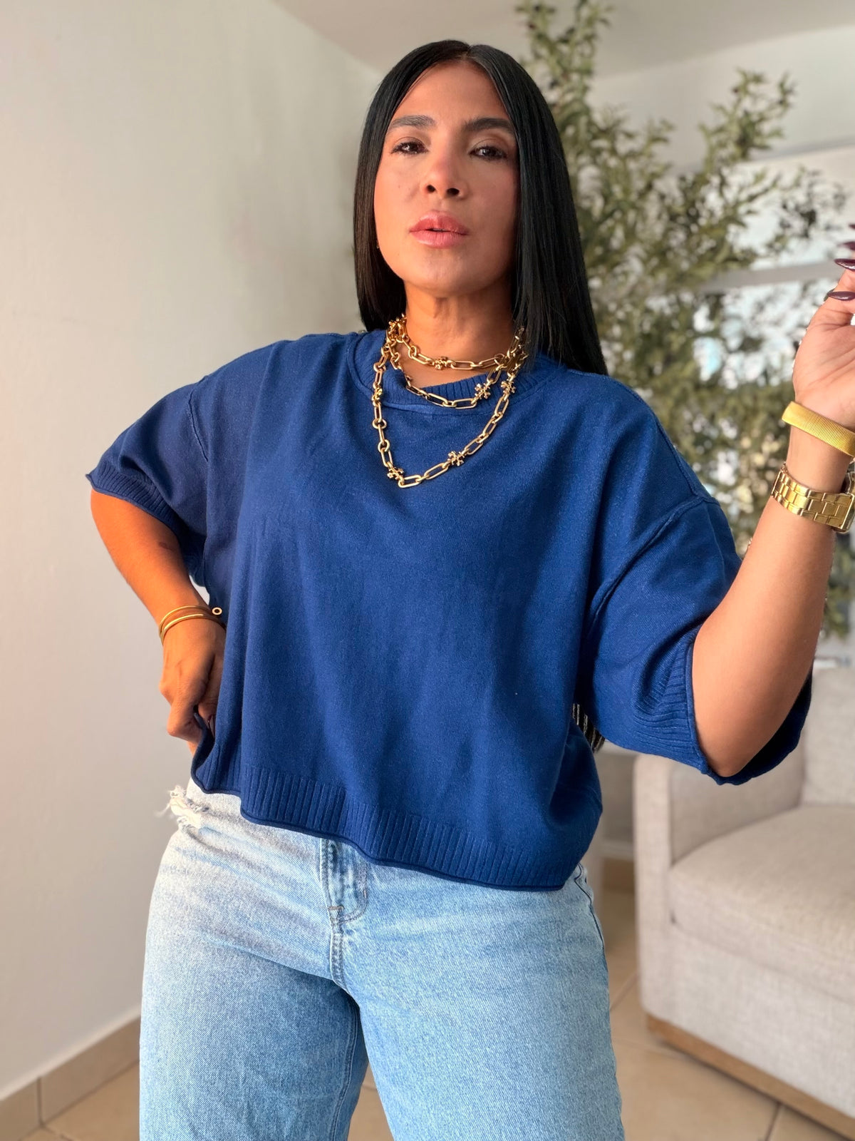 Eah! Eah! Navy Blue Luxe Premium Oversized Top (azul)