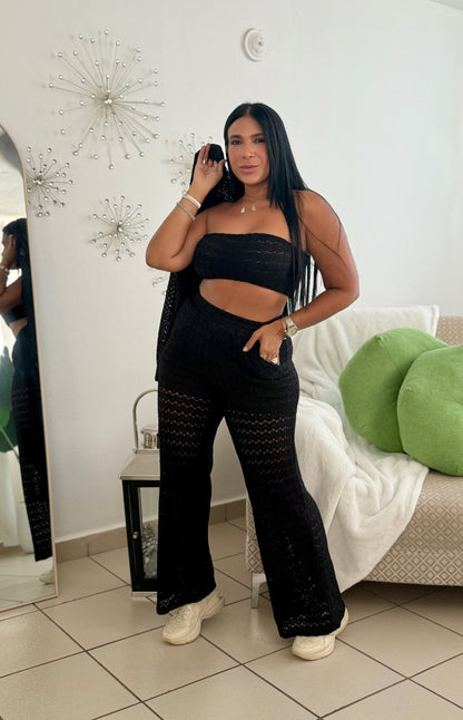 Puertorra Blacky Crochet Spandex Set de 3 Piezas (color negro)Mega Còmodo