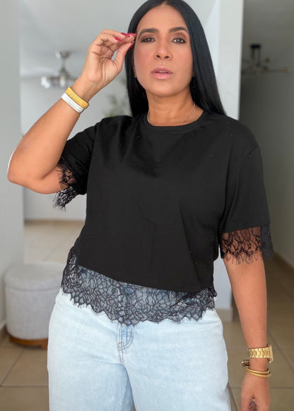Amigas Black Cotton and Lace Premium Top