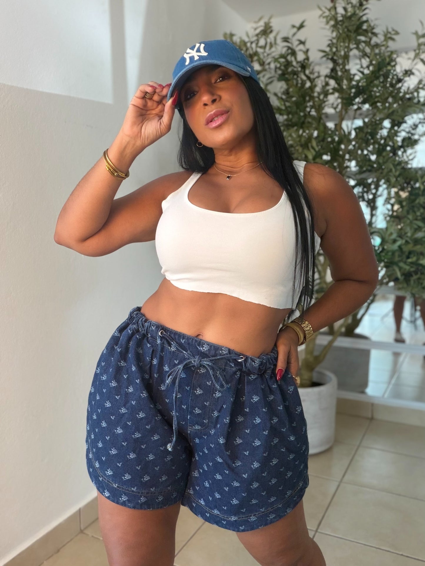 Mìrame Dark Denim Blue Luxe Baggy Spandex!! Shorts mahòn (tiene bolsillos)