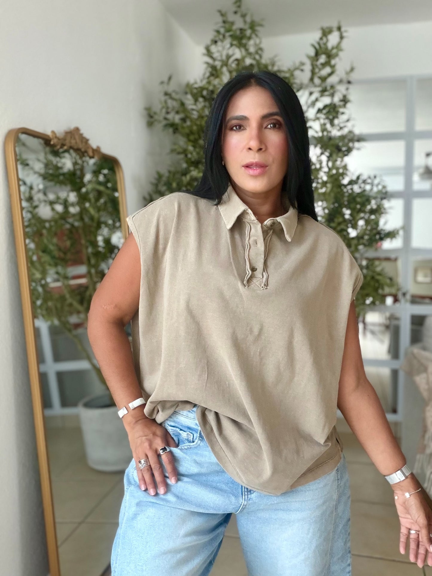 Mocha Beige Luxe Urban 100% cotton Long Top (SOLD OUT)