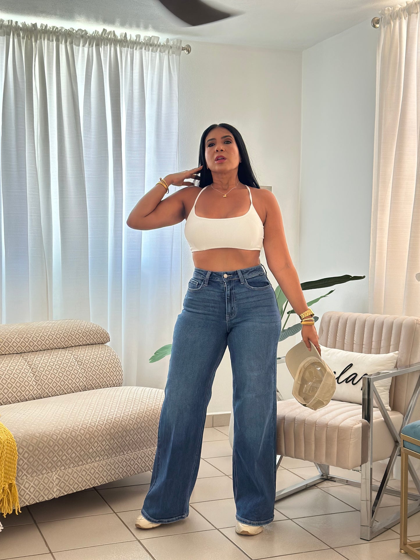De Lujo Spandex (100 Lycra integrado) Premium Cello Wide Legs Blue Jeans