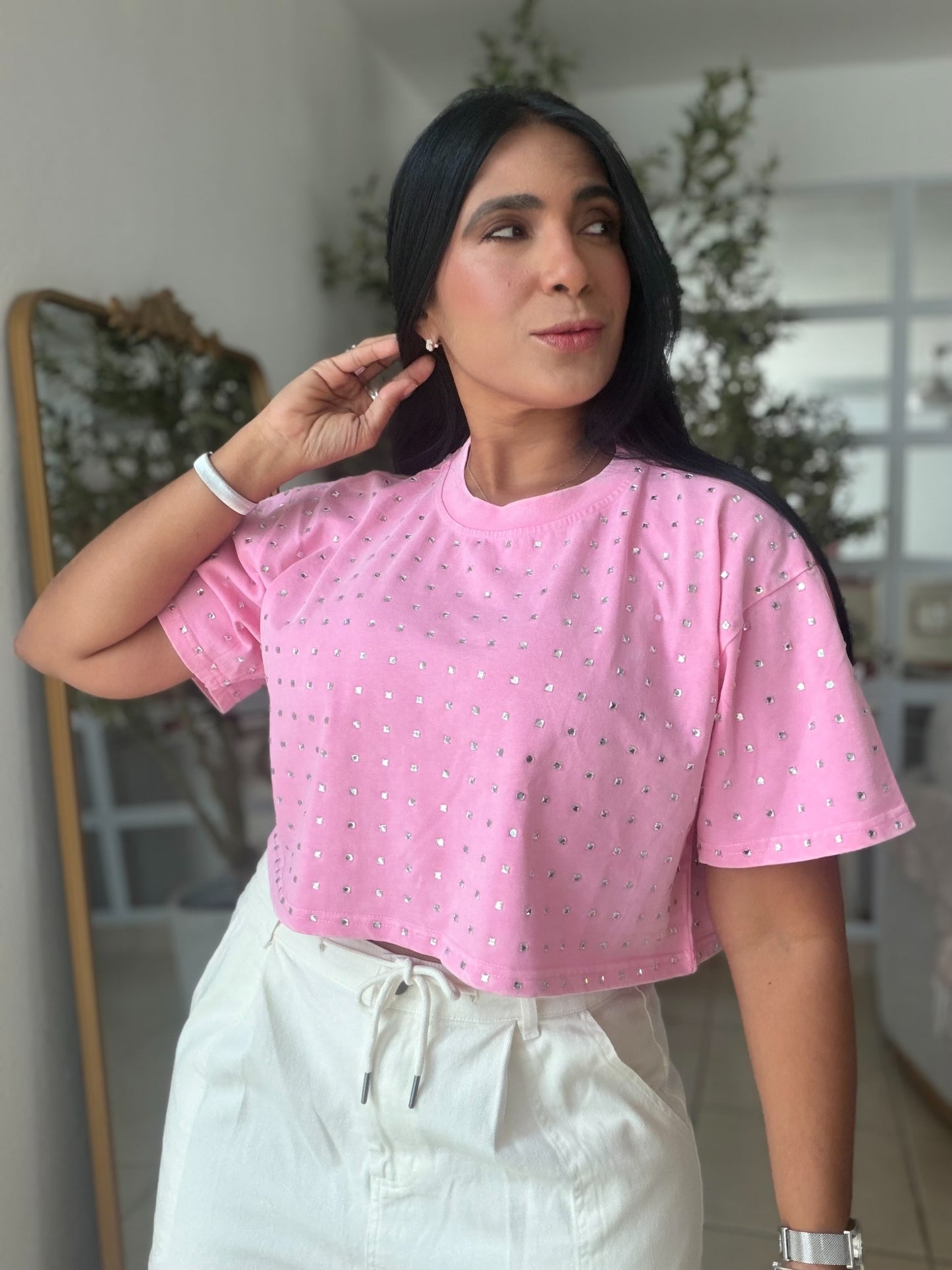 Trend Pink and glitter Luxe top (el estilo es oversized no para quedar pegada)