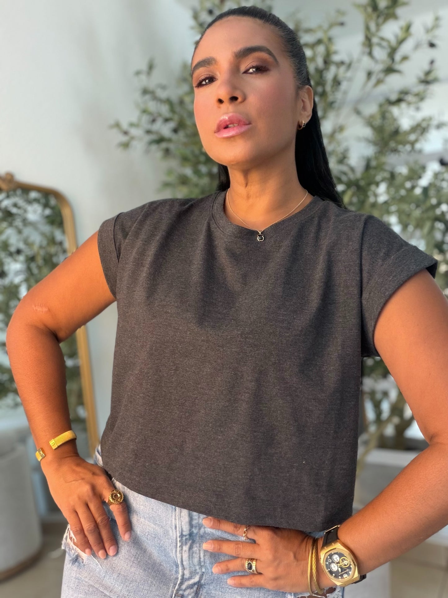 Charcoal Gray Oversized Basic Top