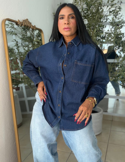 Denim Dark Blue Luxury Oversized Blouse