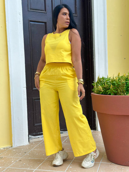 Jireh Yellow Linen Pants Set
