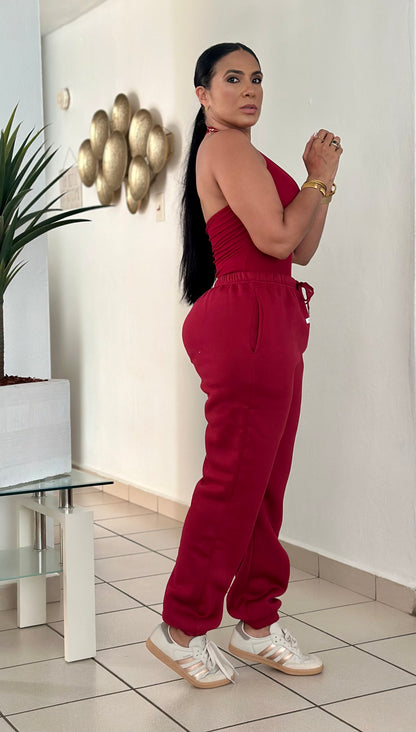 November Red Wine Chocó Spandex Bodysuit & Jogger Set (para viajar es perfecto)