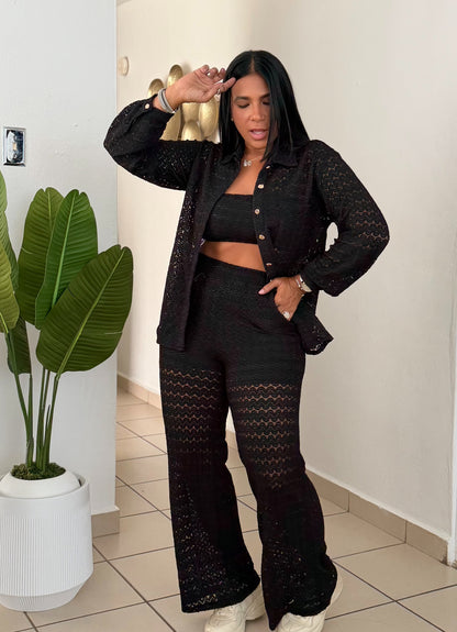 Puertorra Blacky Crochet Spandex Set de 3 Piezas (color negro)Mega Còmodo